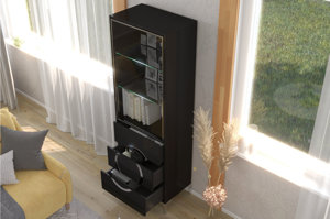 Czarna nowoczesna witryna Dancan EVA ze szklanymi drzwiami połysk / szer. 60 cm