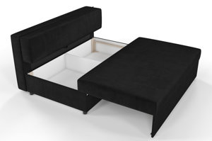 Czarna rozkładana sofa Dancan OLGA z funkcją spania i pojemnikiem na pościel / szerokość 156 cm