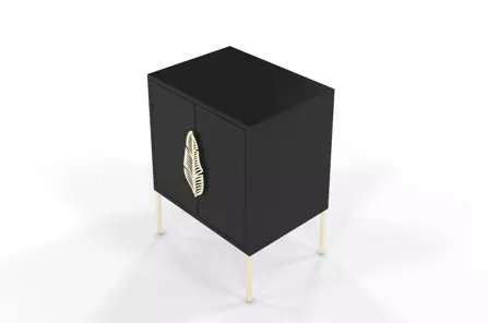 Czarna szafka nocna Skandica MERLIN ze złotymi dodatkami / szer. 54 cm