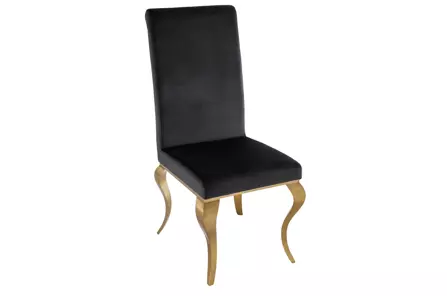 Czarne tapicerowane krzesło do jadalni MODERN BAROCK w stylu glamour na złotych nogach / zestaw 2 sztuk