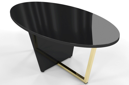 Czarny stolik kawowy Dancan ROCKET z czarnym szklanym blatem i złotą nogą