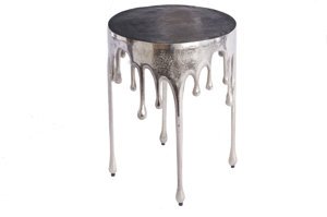 Designerski okrągły stolik kawowy LIQUID srebrny / śr. 37 cm