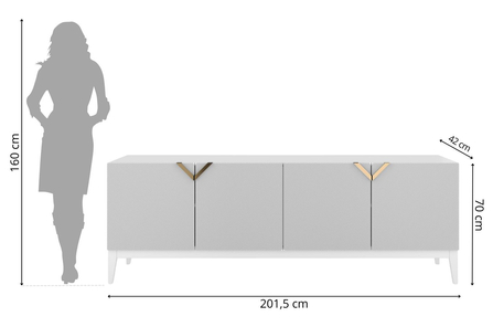 Drewniana komoda Visby DEMI LONG / kolor biały + białe nogi / szer. 201,5 cm