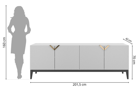 Drewniana komoda Visby DEMI LONG / kolor biały + czarne nogi / szer. 201,5 cm