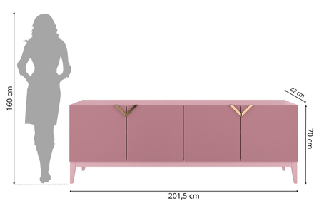 Drewniana komoda Visby DEMI LONG / kolor pudrowy róż / szer. 201,5 cm