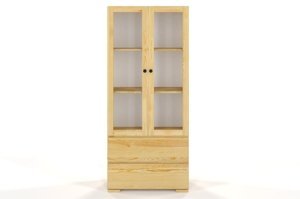 Drewniana sosnowa witryna ze szklanymi drzwiami Visby SANDEMO 2S80 / kolor orzech
