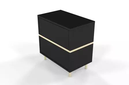 Elegancka czarna szafka nocna Dancan MARIKA ze złotymi dodatkami / szer. 49 cm
