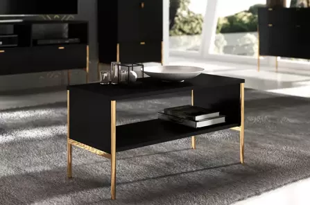 Elegancki czarny stolik kawowy Skandica POLKA na złotych nóżkach 