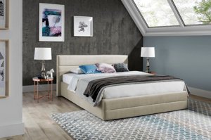 Eleganckie łóżko tapicerowane do sypialni URBANO z poziomymi przeszyciami na zagłówku
