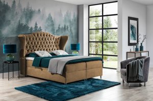 Eleganckie tapicerowane łóżko kontynentalne VASTO z pikowaniem chesterfield na zagłówku