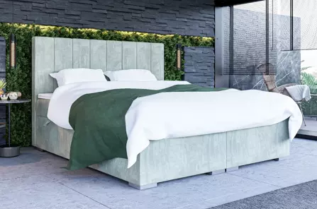 Eleganckie tapicerowane łóżko kontynentalne do sypialni MADAM z pojemnikiem na pościel
