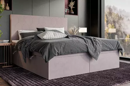 Eleganckie tapicerowane łóżko kontynentalne do sypialni NICOLA z pojemnikiem na pościel