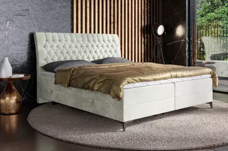 Eleganckie tapicerowane łóżko kontynentalne do sypialni PALACE z pojemnikiem na pościel