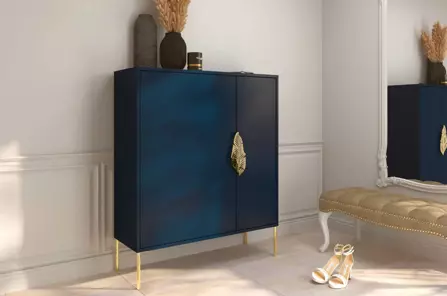 Granatowa komoda / szafka na buty Skandica MERLIN ze złotymi dodatkami / szer. 100 cm