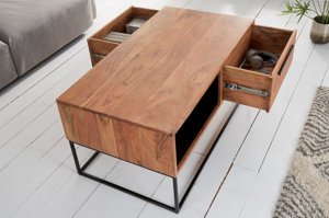 Industrialny drewniany stolik kawowy z szufladą STRAIGHT / 110x60x50 cm