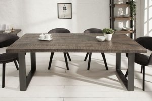 Industrialny stół IRON CRAFT z szarym blatem z drewna mango / 90x160 cm, nogi stalowe antracytowe