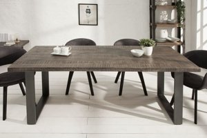 Industrialny stół IRON CRAFT z szarym blatem z drewna mango / 90x180 cm, nogi stalowe antracytowe