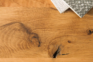 Industrialny stół THOR z blatem z drewna dzikiego dębu / 200x100 cm, nogi czarne metalowe