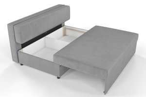 Jasno-szara rozkładana sofa Dancan OLGA z funkcją spania i pojemnikiem na pościel / szerokość 156 cm