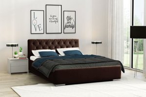 Klasyczne łóżko tapicerowane do sypialni DELLEN pikowane guzikami wzór karo