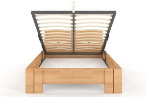 Łóżko drewniane bukowe Visby Arhus High BC Long (Skrzynia na pościel) / 160x220 cm, kolor orzech