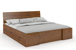Łóżko drewniane bukowe Visby Hessler High Drawers (z szufladami) / 200x200 cm, kolor orzech