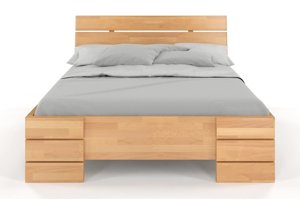 Łóżko drewniane bukowe Visby SANDEMO High BC Long (Skrzynia na pościel) / 180x220 cm, kolor orzech