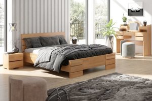 Łóżko drewniane bukowe Visby SANDEMO High BC Long (Skrzynia na pościel) / 200x220 cm, kolor naturalny