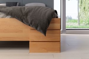 Łóżko drewniane bukowe Visby SANTAP z tapicerowanym zagłówkiem