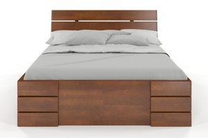 Łóżko drewniane bukowe Visby Sandemo High Drawers (z szufladami) / 180x200 cm, kolor orzech