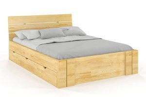 Łóżko drewniane sosnowe Visby Arhus High Drawers (z szufladami) / 160x200 cm, kolor palisander