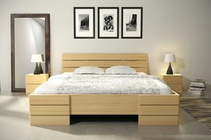 Łóżko drewniane sosnowe Visby Sandemo High / 140x200 cm, kolor orzech