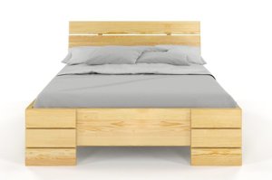 Łóżko drewniane sosnowe Visby Sandemo High & LONG (długość + 20 cm) / 140x220 cm, kolor orzech