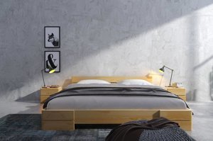 Łóżko drewniane sosnowe Visby Sandemo LONG (długość + 20 cm) / 200x220 cm, kolor orzech