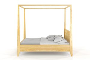 Łóżko drewniane sosnowe z baldachimem Visby CANOPY / 140x200 cm, kolor orzech