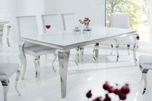 MODERN BAROCK elegancki stół do jadalni w stylu glamour z białym blatem i srebrnymi nogami / 200x100 cm