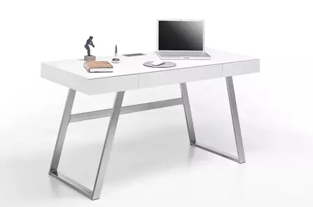 Nowoczesne białe biurko z szufladami ASPEN na metalowych nogach / 140x60 cm