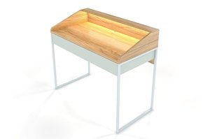 Nowoczesne biurko Dancan FINKA z oświetleniem / blat Jesion Górski + szuflada Pastel Green + stelaż szary / 110x56 cm