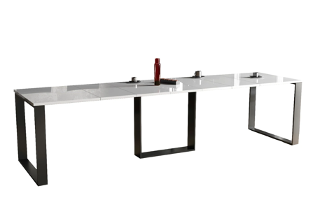 Nowoczesny rozkładany stół BORYS na metalowych nogach 130-290 x 80 cm (biały połysk)