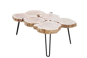 Oryginalny stolik kawowy GOA z drewnianym blatem