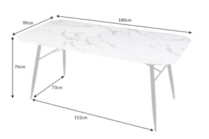 Stół PARIS ze szklanym blatem imitującym biały marmur 180x90 cm 