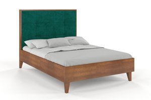 Tapicerowane łóżko drewniane bukowe Visby FRIDA z wysokim zagłówkiem / 120x200 cm, kolor palisander, zagłówek French Velvet 675