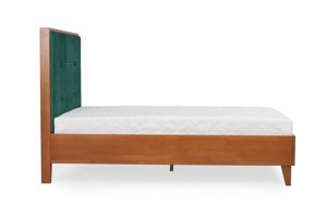 Tapicerowane łóżko drewniane bukowe Visby FRIDA z wysokim zagłówkiem / 140x200 cm, kolor biały, zagłówek French Velvet 677