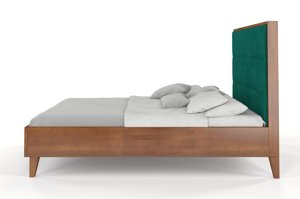 Tapicerowane łóżko drewniane bukowe Visby FRIDA z wysokim zagłówkiem / 140x200 cm, kolor naturalny, zagłówek French Velvet 652