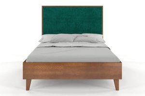 Tapicerowane łóżko drewniane bukowe Visby FRIDA z wysokim zagłówkiem / 140x200 cm, kolor naturalny, zagłówek French Velvet 675