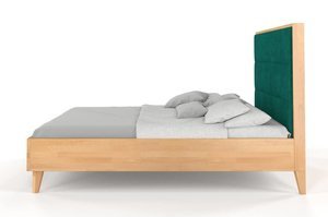 Tapicerowane łóżko drewniane bukowe Visby FRIDA z wysokim zagłówkiem / 140x200 cm, kolor naturalny, zagłówek French Velvet 675