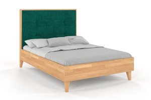 Tapicerowane łóżko drewniane bukowe Visby FRIDA z wysokim zagłówkiem / 140x200 cm, kolor palisander, zagłówek French Velvet 659