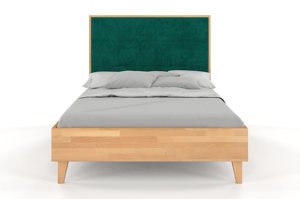 Tapicerowane łóżko drewniane bukowe Visby FRIDA z wysokim zagłówkiem / 160x200 cm, kolor naturalny, zagłówek French Velvet 659