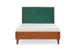 Tapicerowane łóżko drewniane bukowe Visby FRIDA z wysokim zagłówkiem / 160x200 cm, kolor orzech, zagłówek French Velvet 666