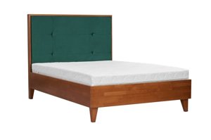 Tapicerowane łóżko drewniane bukowe Visby FRIDA z wysokim zagłówkiem / 180x200 cm, kolor biały, zagłówek French Velvet 659